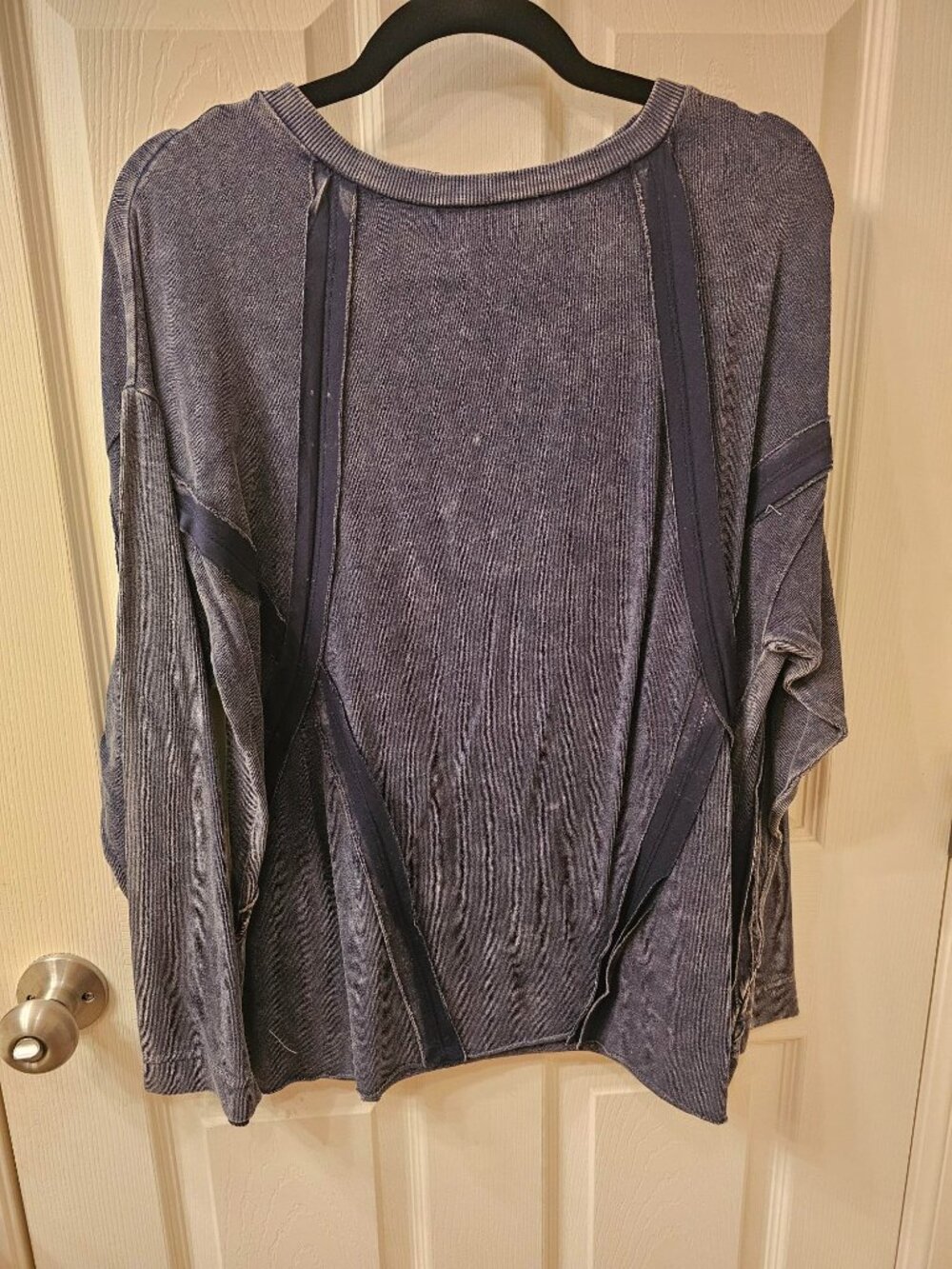 NWT Easel Small Navy Blue Distressed Long Sleeved Blouse